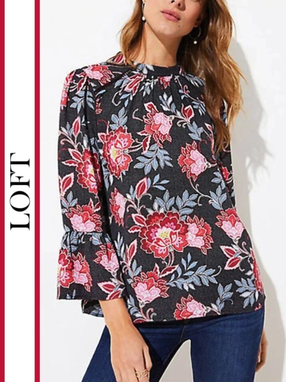 LOFT | Floral Printed Bell Sleeve Blouse Top